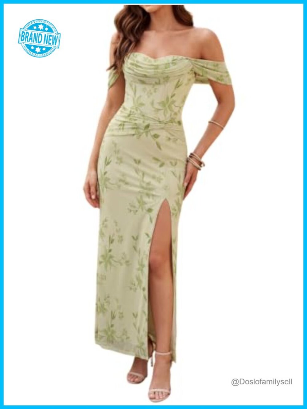 Parthea Women's Floral Off Shoulder Corset Formal Wedding Guest Maxi Dress